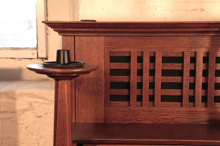 Bechstein openwork front panel in a vertical and horizontal slatted pattern