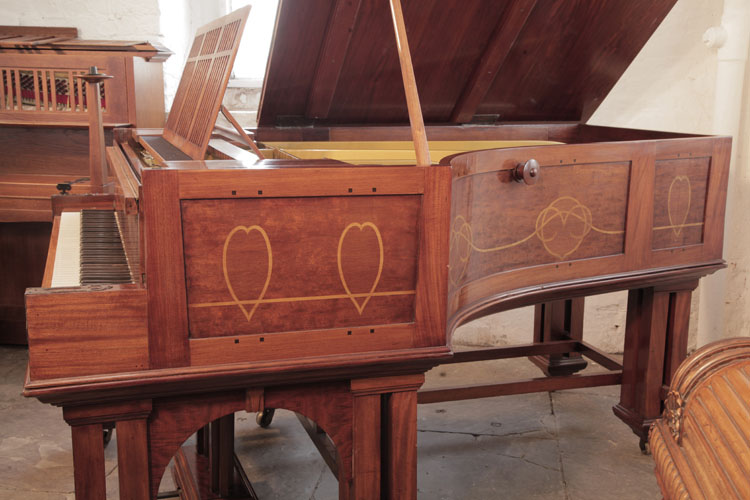 Bechstein figured mahogany side cabinet  featuring inlay of stylised hearts, knotwork and stringing in contrasting wood