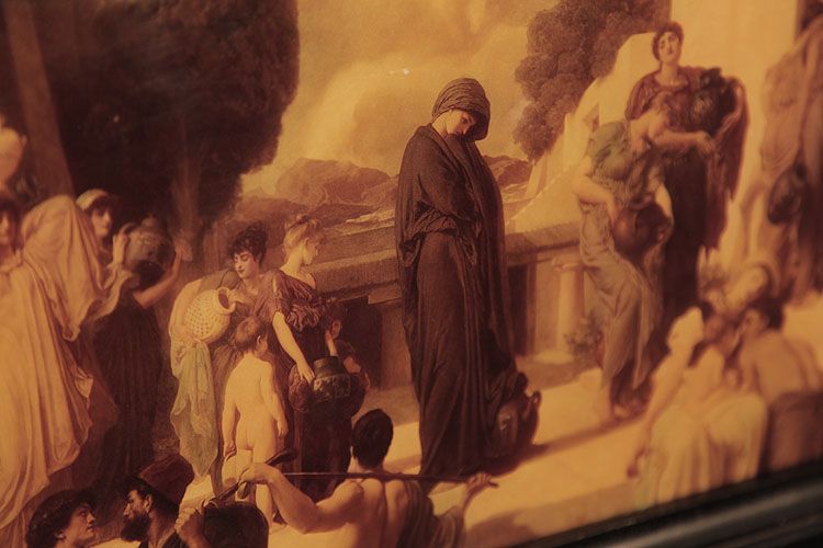 Crystoleum detail: A central figure dressed in black waits to fill an urn from a well
