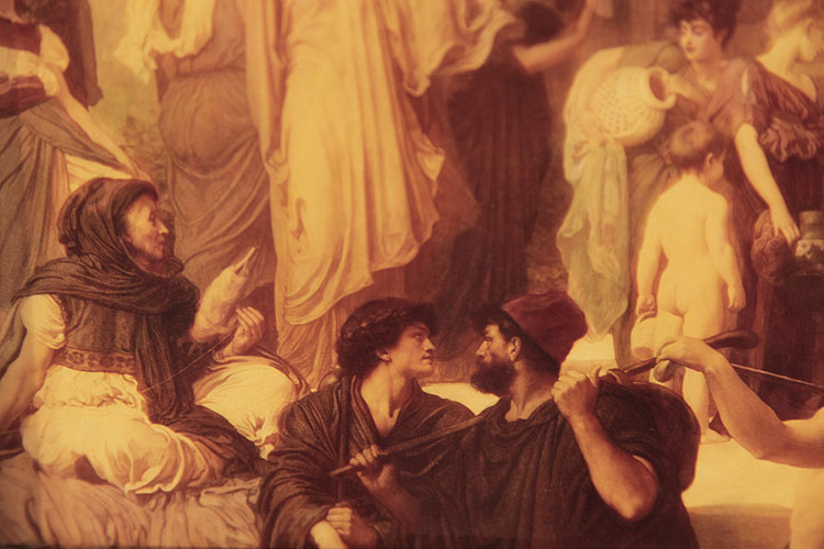 Crystoleum detail: A seated woman spins yarn 