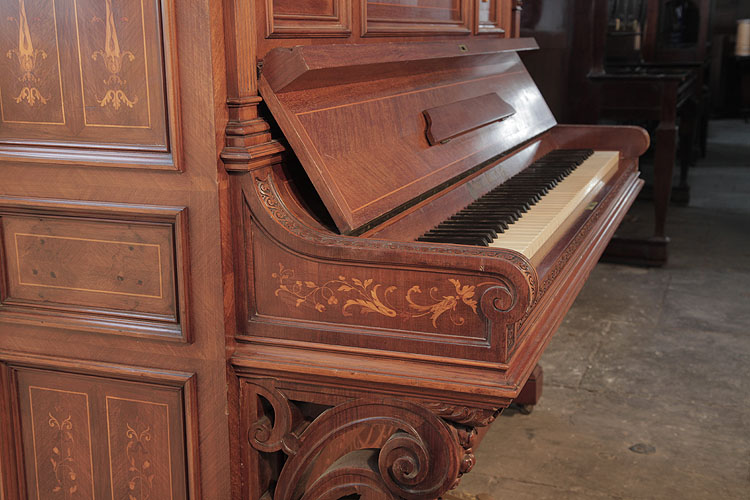 Gast carved scroll piano cheek inlaid with foliage and flowers