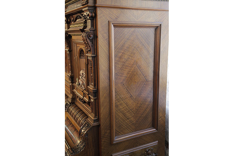 German piano quartered, walnut inlay