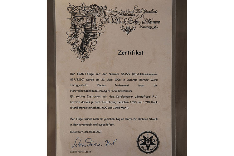 Ibach certificate of provenance 