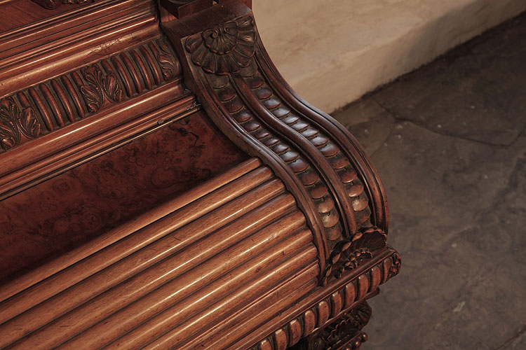 Pfaffe mock roll top fall and piano cheek carved with strapwork and shells