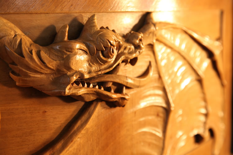 Detail of the carved, dragon's head