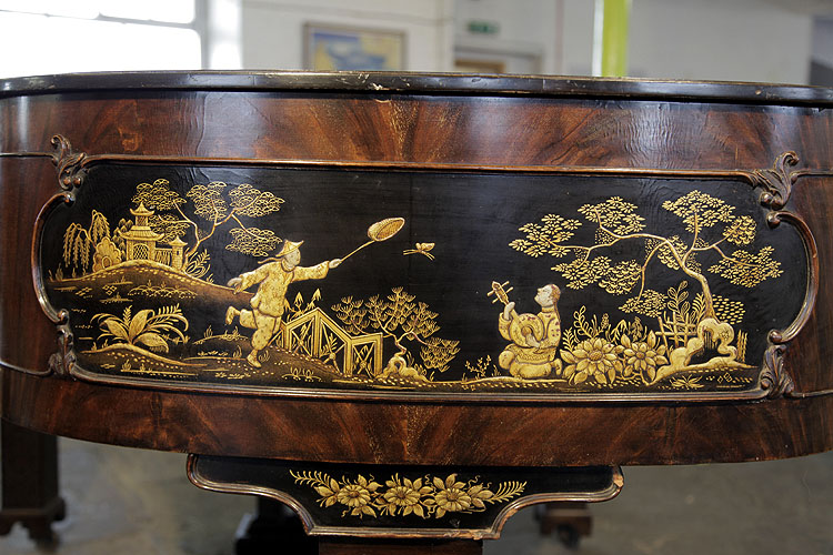 A young man chases a butterfly with a net beside ariver whilst a nearby man plays a lute beneath a tree