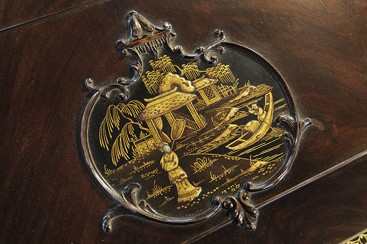 Schiedmayer pagoda style, Chinese scene in embossed black Japanning