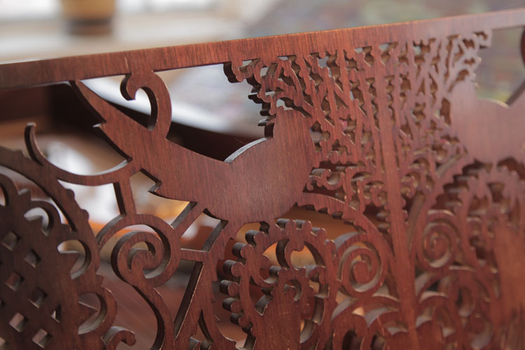Schiedmayer Arts and Crafts style, music desk openwork detail of a stylised bird perched by a tree