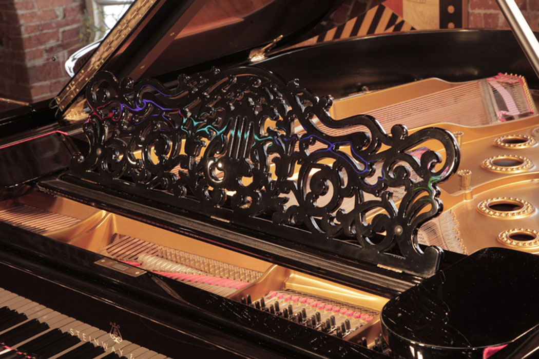 Steinway filigree  piano music desk in an openwork arabesque design with central lyre motif