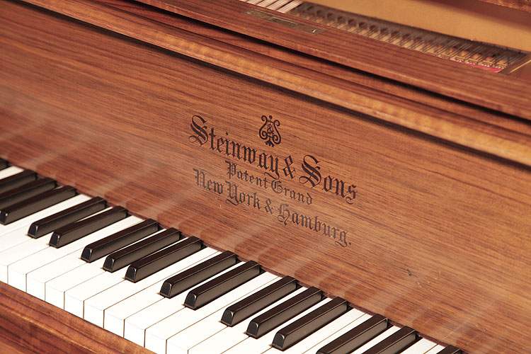 Steinway piano manufacturers logo inlaid on fall