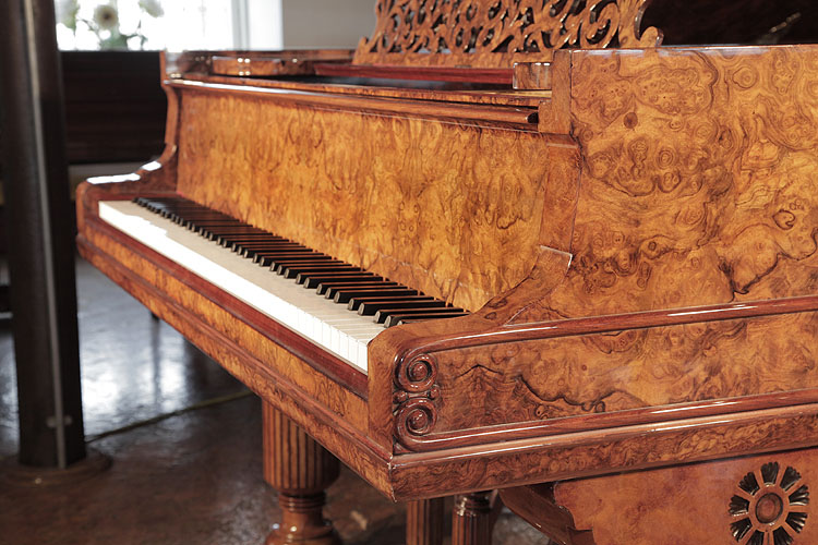 Steinway Model D piano cheek   with sinuous antique styling and dual case moulding detail