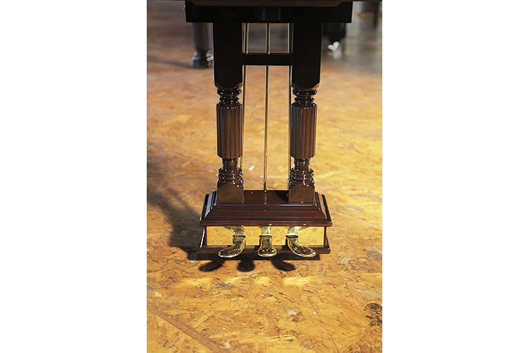 Steinway Model D three-pedal piano lyre with turned, fluted spindles and brass footplate