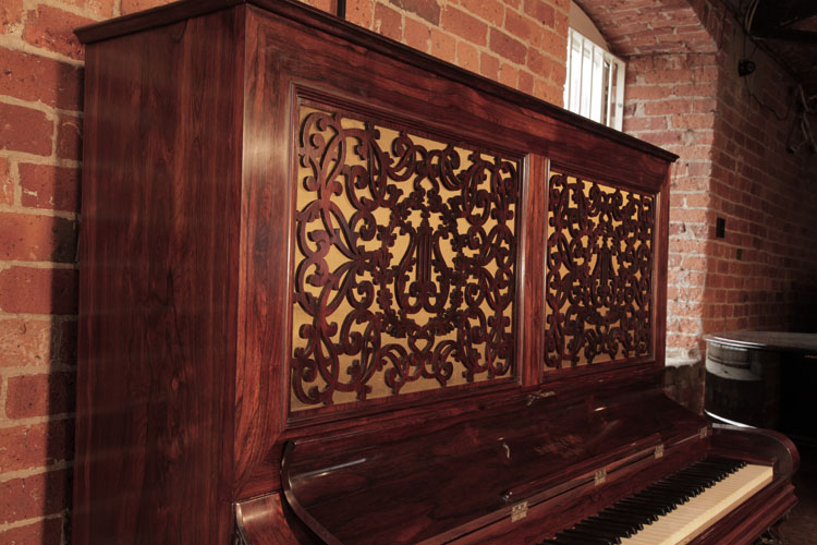 Steinway front openwork panels carved with an arabesque design with central lyre motif