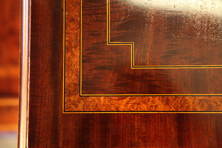 Detail of boxwood and satinwood stringing inlay and burr walnut inlay accents