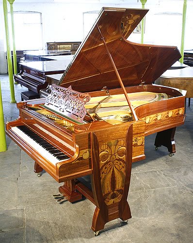 The Golden Age of Pianos. A  1902, Art Nouveau style, Bechstein Model C grand piano for sale with an inlaid mahogany case
