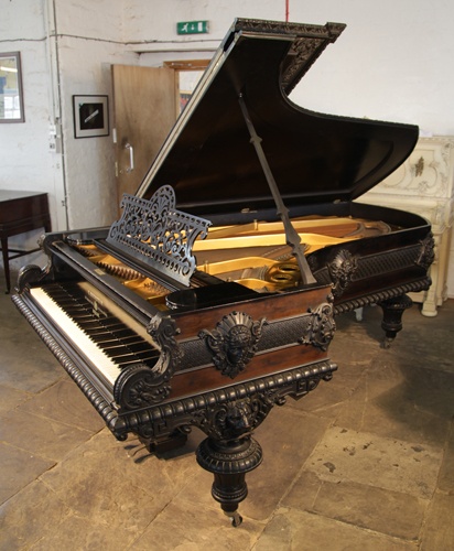 The Golden Age of Pianos. An 1883, Neoclassical style, Bechstein Model C grand piano for sale with a contrasting pear and ebony case