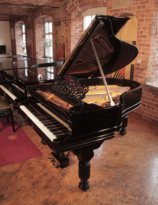 Reconditioned,  1889,  Steinway Model A grand piano for sale with a black case and fluted, barrel legs